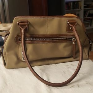 CHAPS nylon handbag with leather straps, 2 small faded spots on the back
